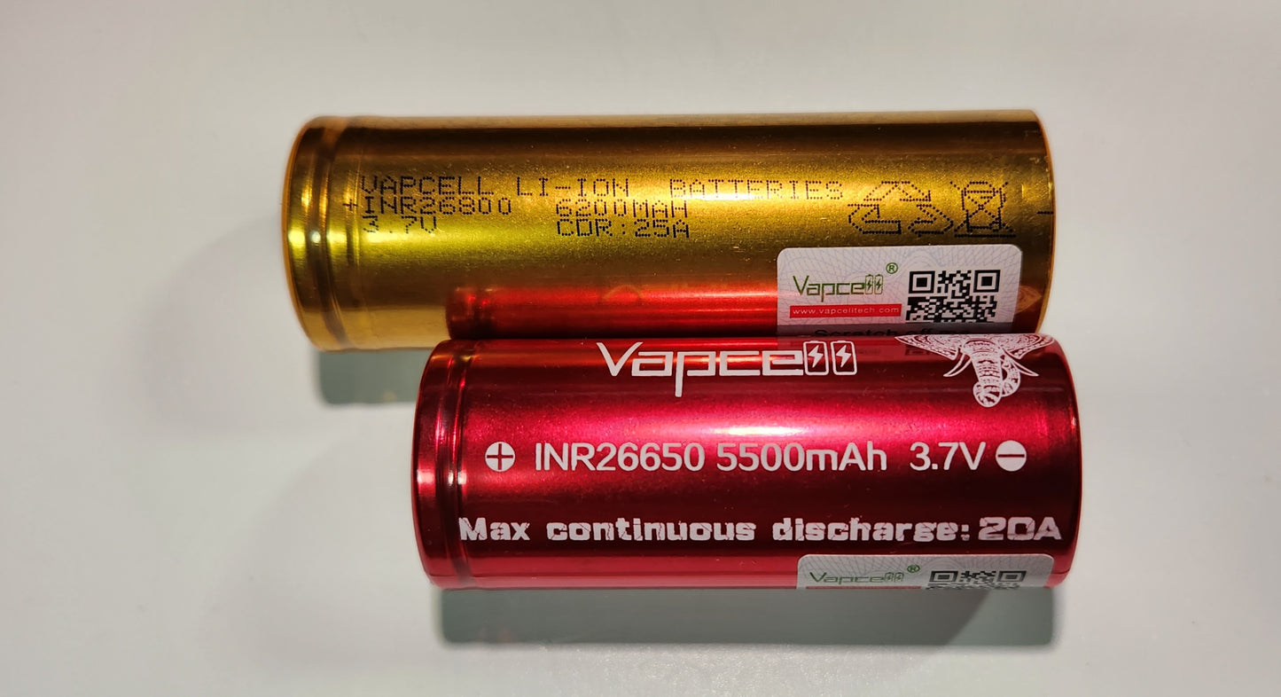 Vapcell INR26800 26800 6200mAh 25A Rechargeable Li-Ion Battery *** HAS TO BE PURCHASED WITH FLASHLIGHT + FEDEX ***