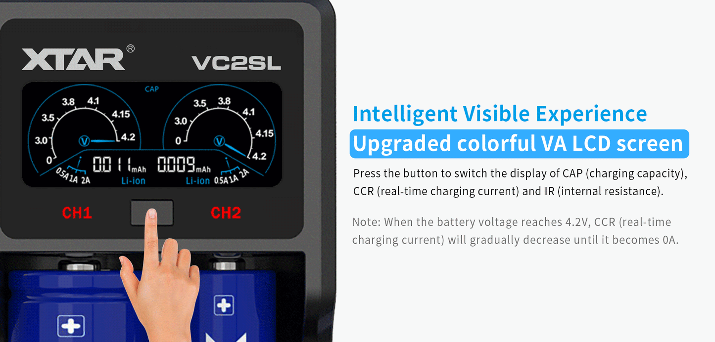 XTAR VC2SL 2A USB-C Fast Lithium-Ion Battery Charger