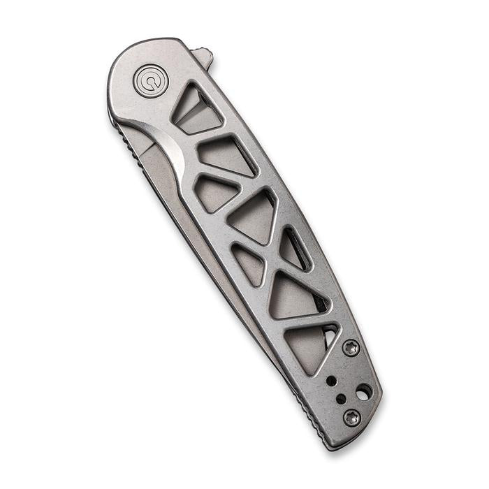 Civivi Perf Flipper Knife - Plain Skeletonized Steel Handle (3.12'' Stonewashed Nitro-V) C 20006-A