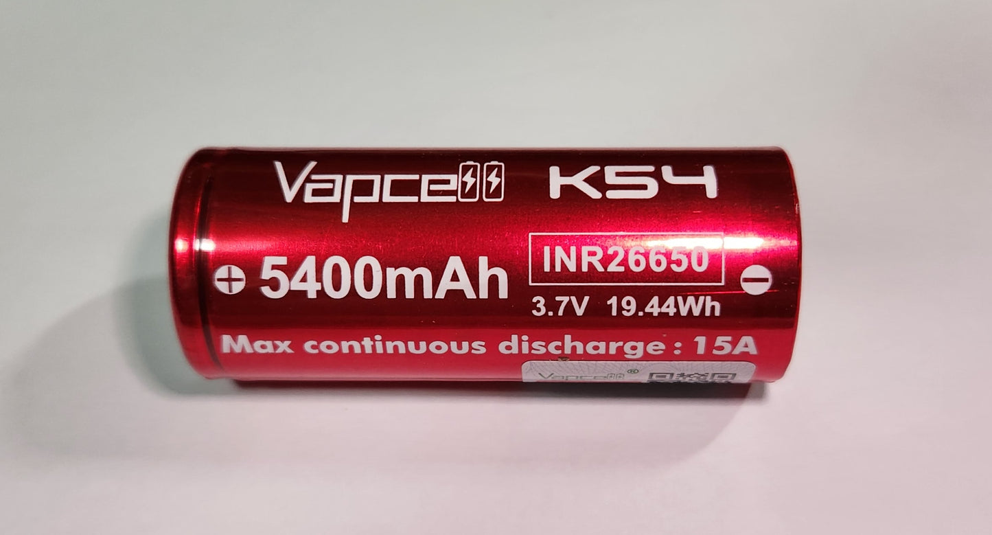 Vapcell 26650 K54 5400mah 15A Lithium-Ion Rechargeable Battery **** HAS TO BE SHIPPED WITH FLASLIGHT + FEDEX ***