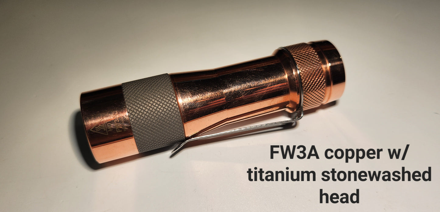 Lumintop FW3A Titanium or Aluminum Triple LED Flashlight "CUSTOM BUILT-TO ORDER" COPPER W/TI STONEWASHED HEAD