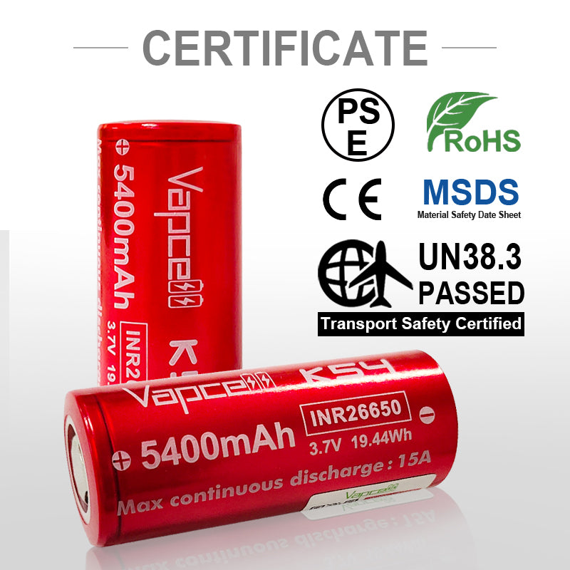 Vapcell 26650 K54 5400mah 15A Lithium-Ion Rechargeable Battery **** HAS TO BE SHIPPED WITH FLASLIGHT + FEDEX ***