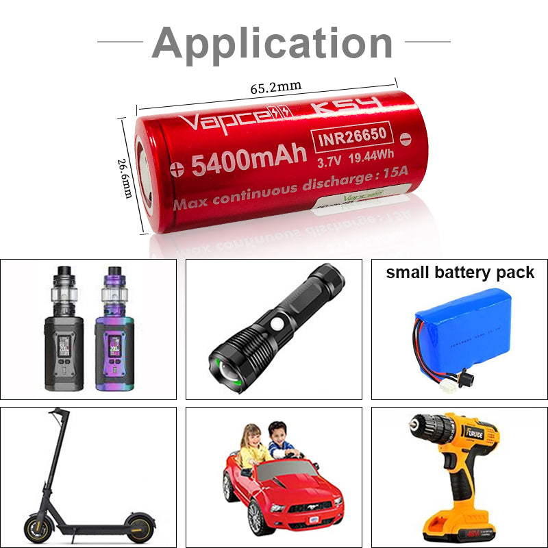 Vapcell 26650 K54 5400mah 15A Lithium-Ion Rechargeable Battery **** HAS TO BE SHIPPED WITH FLASLIGHT + FEDEX ***