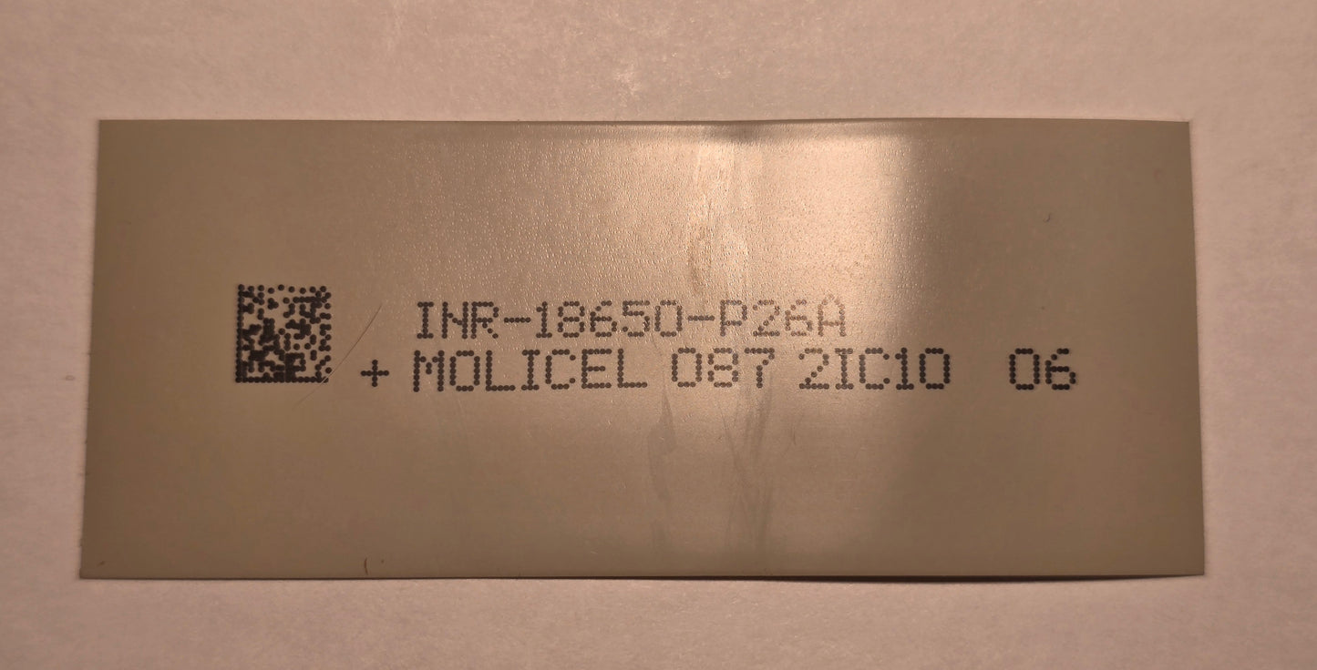 Molicel P42A P26A Battery Shrink Wrap/Button top P26A SHRINK WRAP
