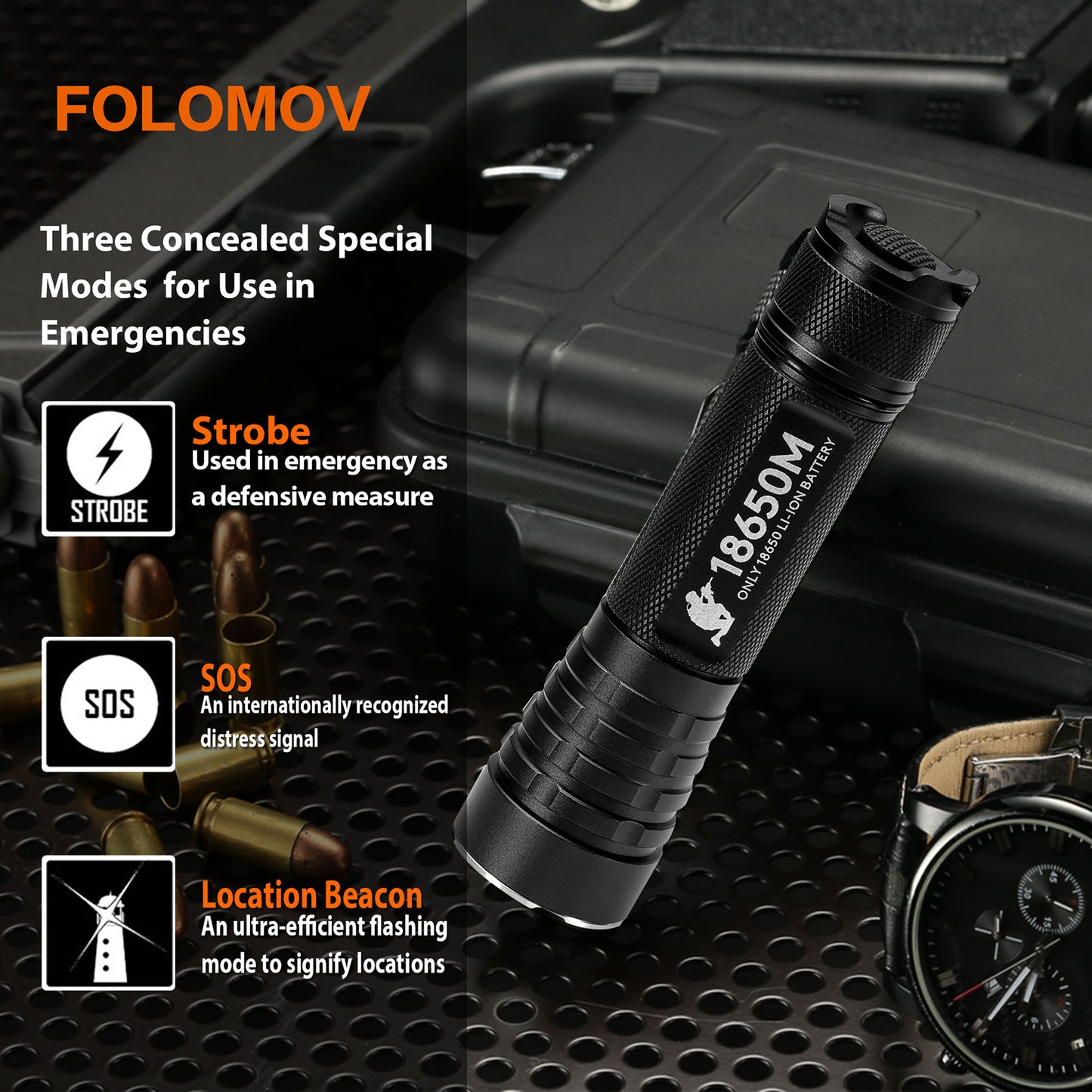 Folomov 18650M 1020LM 555m LED Flashlight