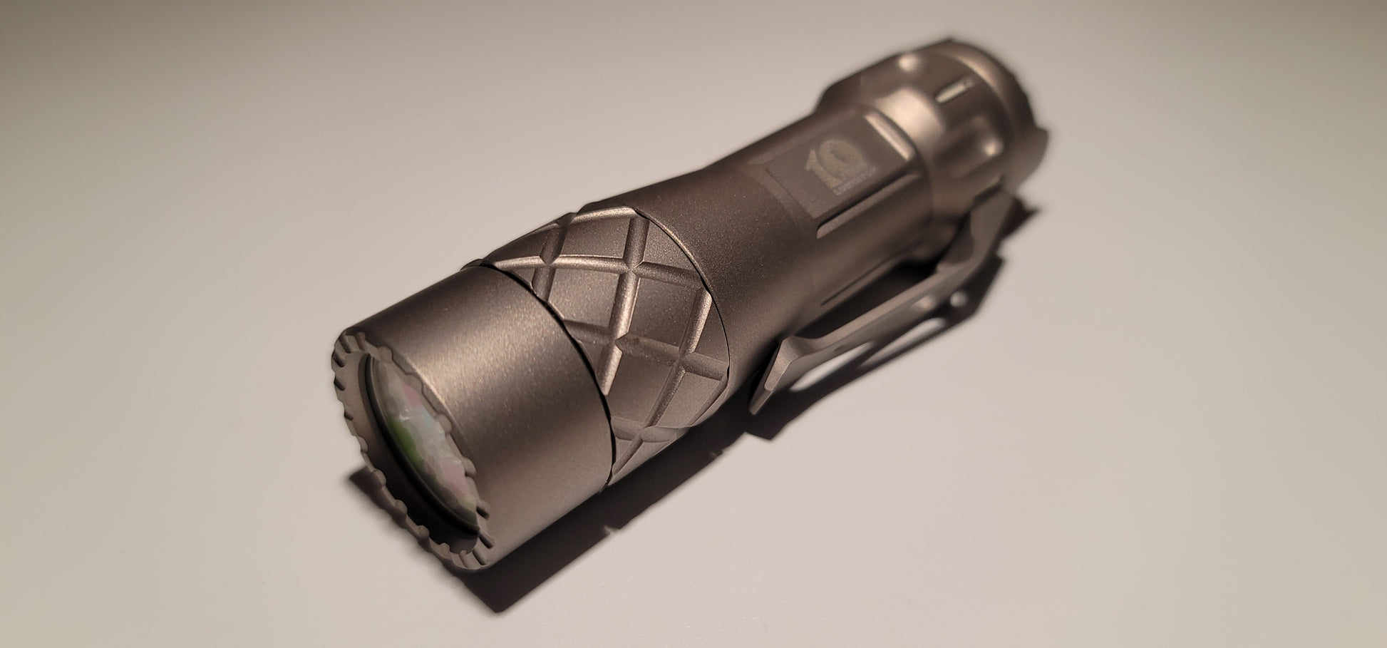 Lumintop LM10 Titanium 9 x GITD + Glow Gasket LED Flashlight STONEWASHED NICHIA 219C 4000K