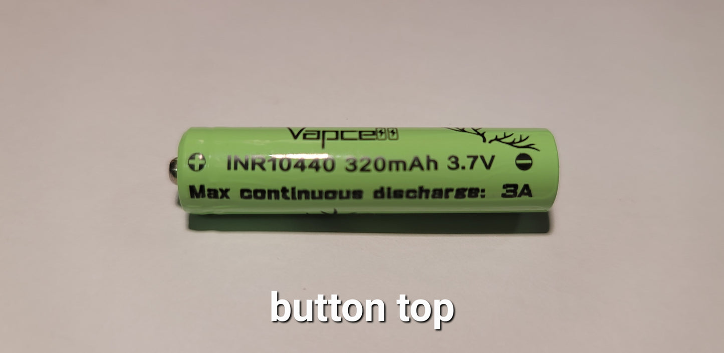 Vapcell INR10440 3.7v 320mAh Rechargeable Li-ion Battery *** HAS TO BE SHIPPED WITH FLASHLIGHT + FEDEX *** BUTTON TOP