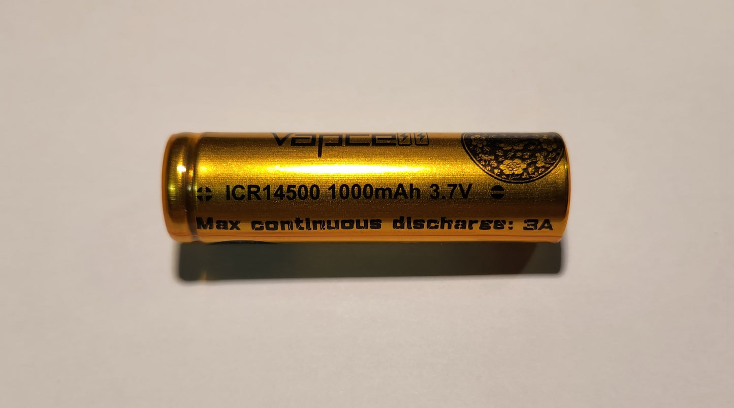 Vapcell Gold ICR 14500 1000mah 3A Lithium Rechargeable Battery