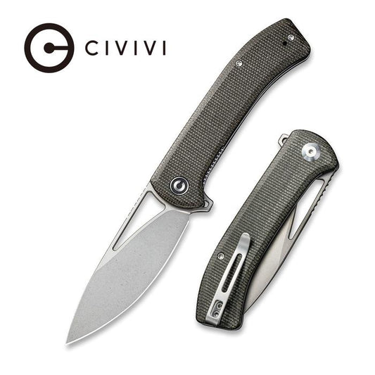 Civivi Riffle Flipper Knife Dark Green Micarta Handle (3.46" Gray Stonewashed 14C28N) C 2024C