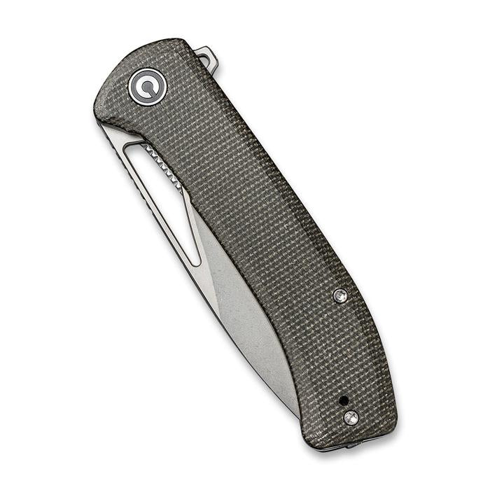 Civivi Riffle Flipper Knife Dark Green Micarta Handle (3.46" Gray Stonewashed 14C28N) C 2024C