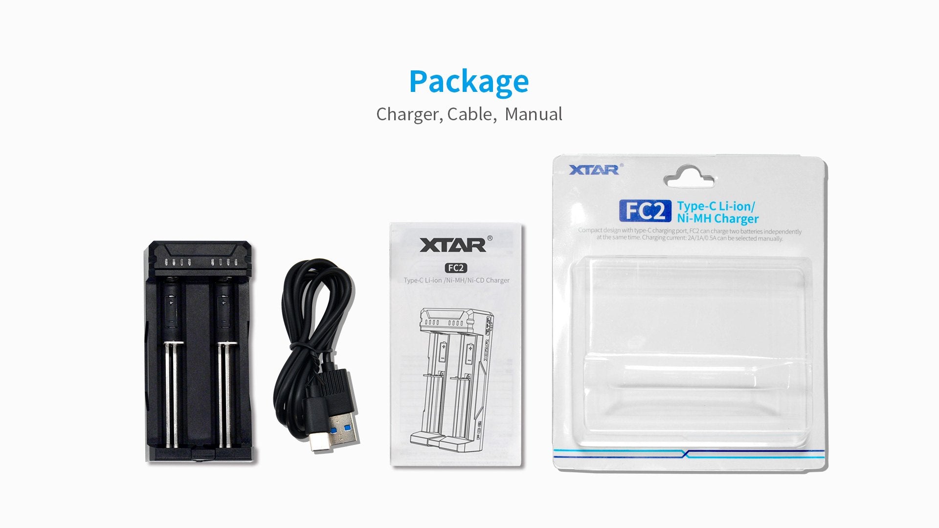 XTAR FC2 2-Bay 2A USB-C Fast Battery Charger