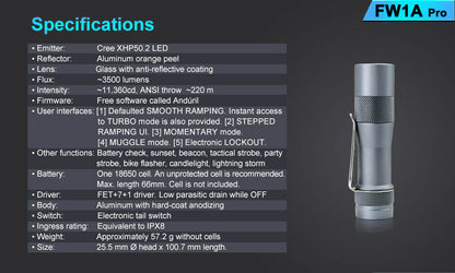 Lumintop FW1A Pro Cree XHP-50.2 3500 Lumens High Power Compact LED Flashlight