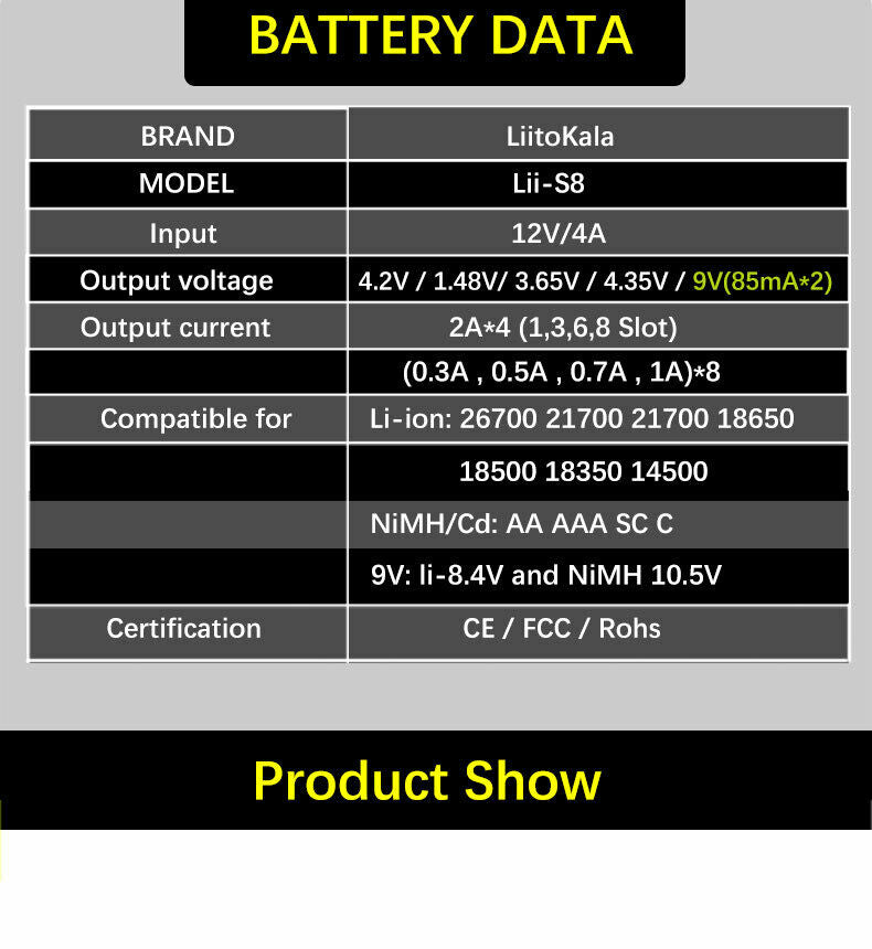 Liitokala Lii-S8 8-Bay Smart Battery Charger 2A Fast charge USA DIRECT!