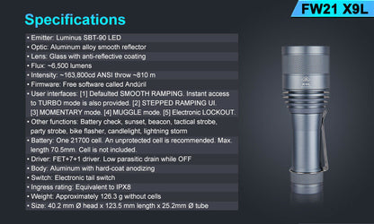 Lumintop FW21 X9L Luminus SBT90.2 6500lm 810m High Power Led Flashlight