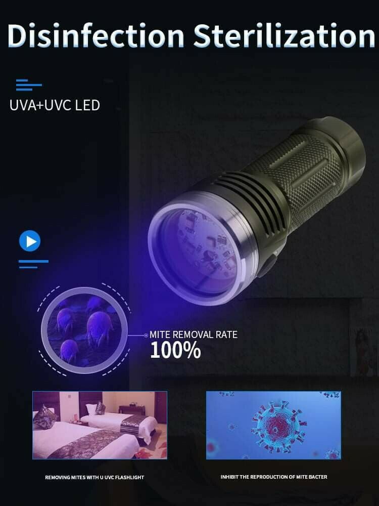 MATEMINCO MT07 UVC + UVA Powerful UV Light Disinfection + Sterilization Flashlight UV LED Flashlight