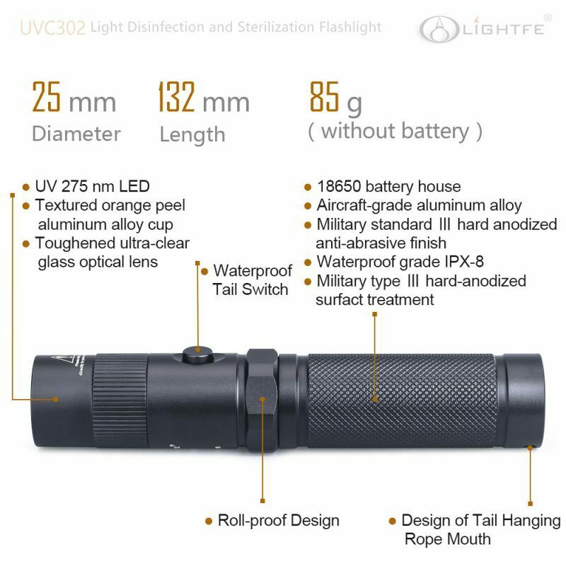 UVC302 UV-C 275NM Light Disinfection Sterilization UV LED Flashlight