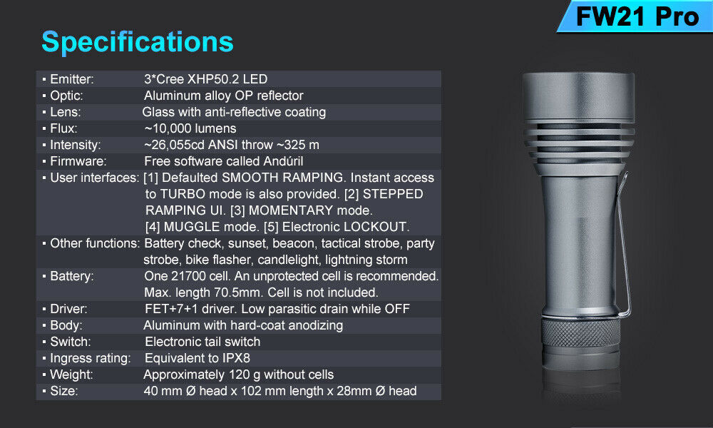 Lumintop FW21 Pro Tri Cree XHP50.2 LEDs 10,000 Lumens Outdoor Flood Flashlight