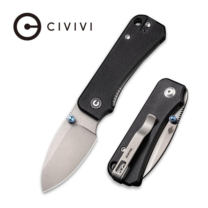 Civivi Baby Banter Thumb Stud Knife - Black G10 Handle (2.34" Gray Stonewashed Nitro-V) C 19068S-1