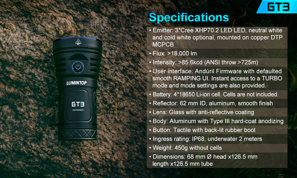 Lumintop BLF GT3 18000 Lumens Triple XHP70.2 LED Outdoor Flashlight