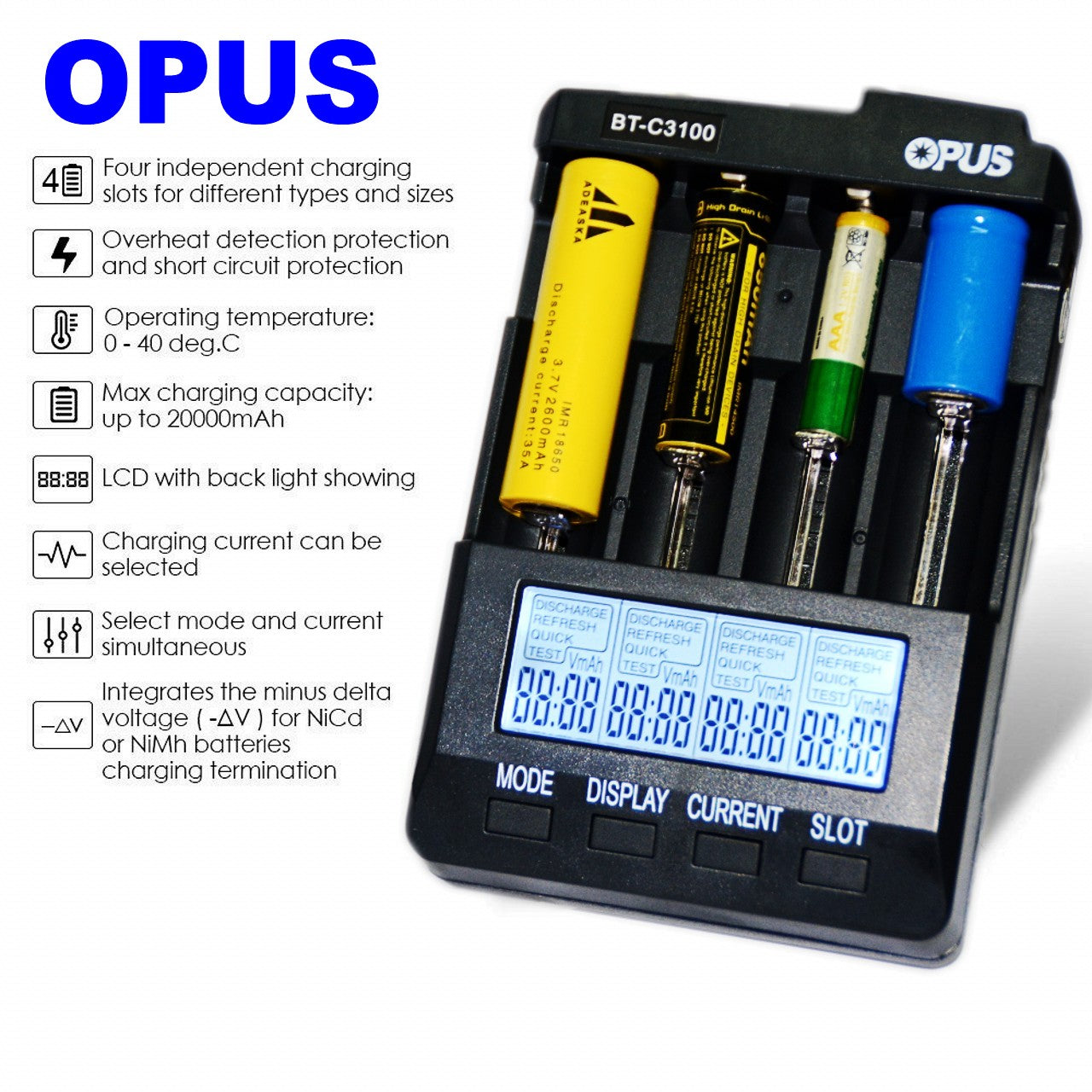 OPUS BT-C3100 V2.2 18650 21700 26650 Li-ion Battery Charger