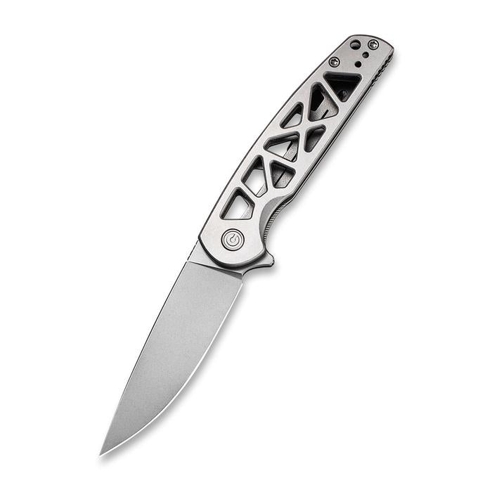 Civivi Perf Flipper Knife - Plain Skeletonized Steel Handle (3.12'' Stonewashed Nitro-V) C 20006-A