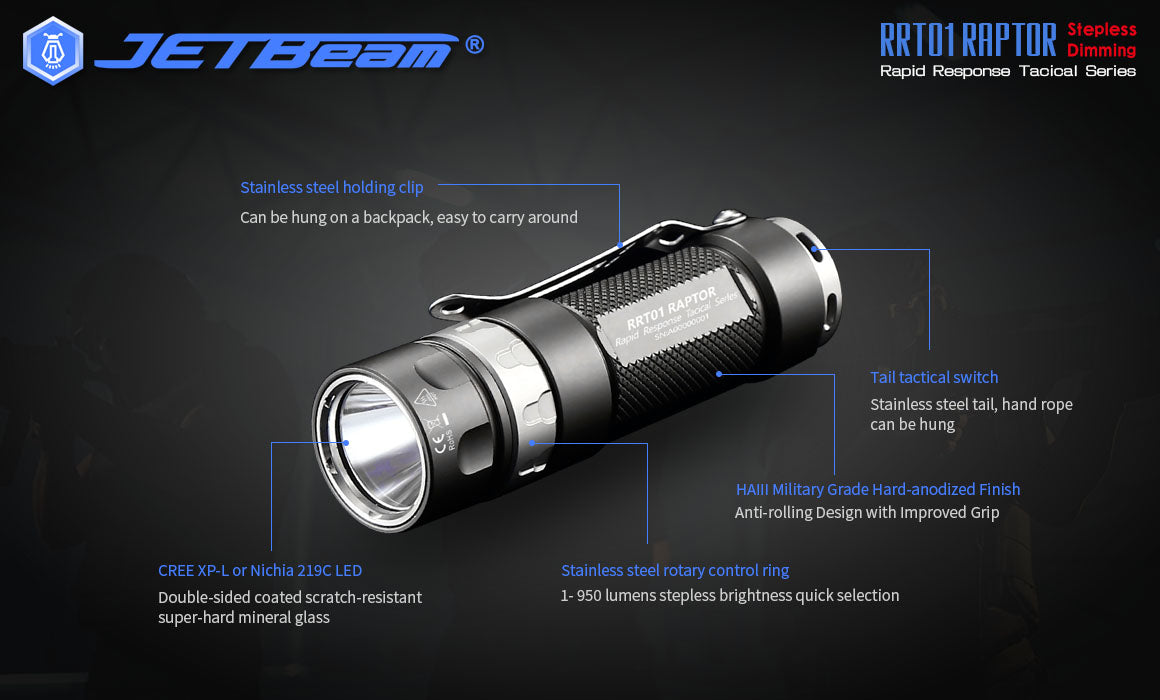 Jetbeam RRT01 Raptor 950 Lumens LED Flashlight