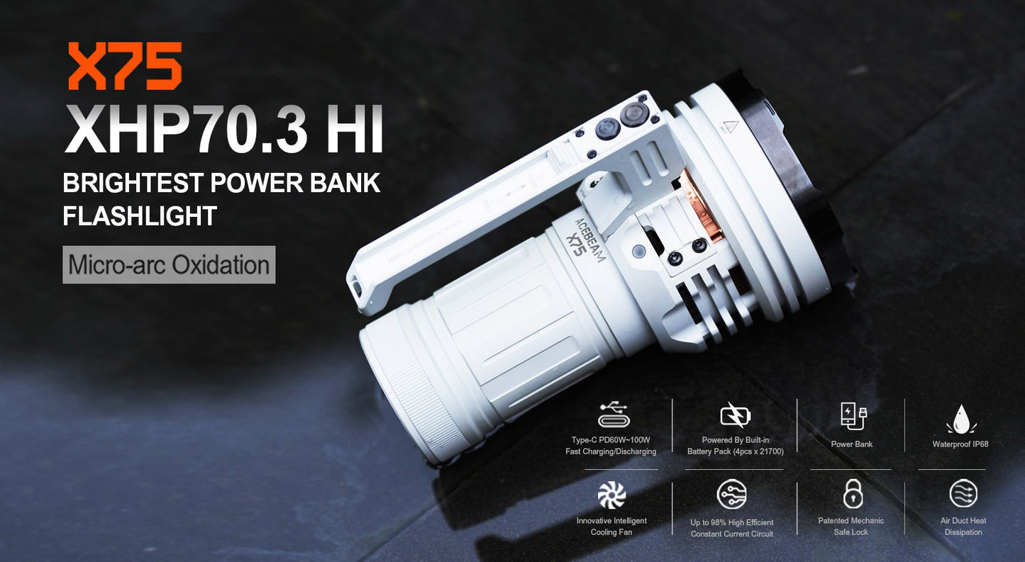 Acebeam X75 Micro-arc Oxidation Powerful Flashlight 70.3 HI 67,000 Lumens