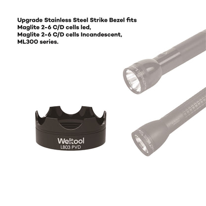 Weltool LB03 PVD Black 304# Stainless Steel Strike Bezel C or D Maglite LED Flashlight