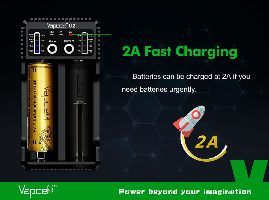 Vapcell U2 2-Bay Multi-Function Smart Battery Charger