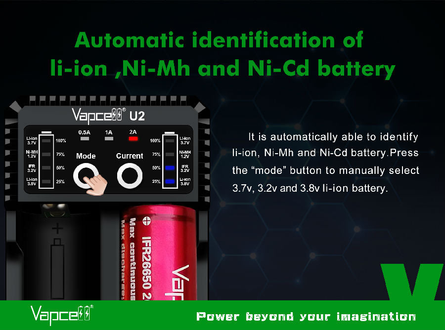 Vapcell U2 2-Bay Multi-Function Smart Battery Charger