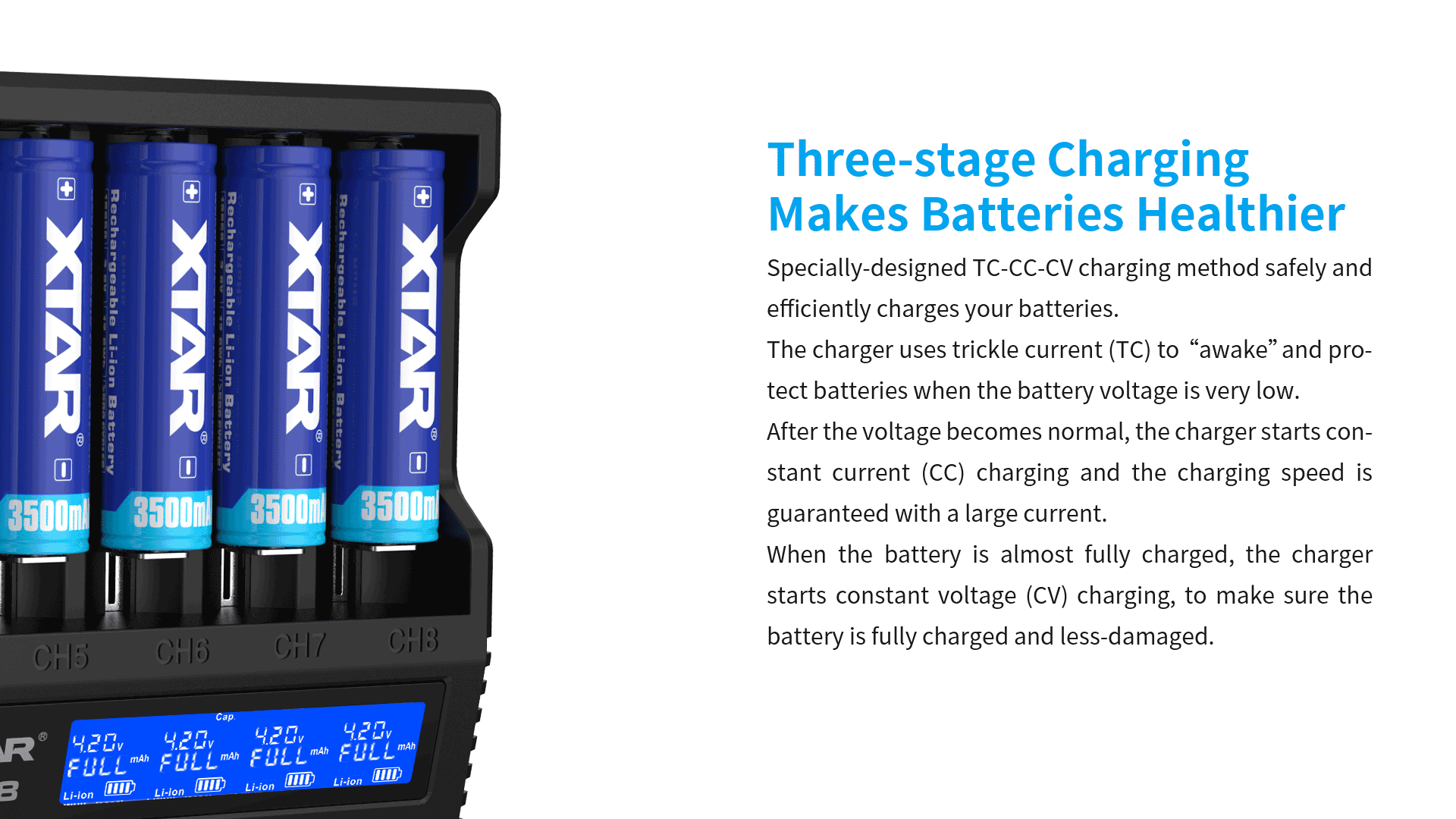 XTAR VC8 3A USB-C Fast Lithium-Ion Battery Charger